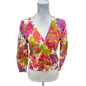 J. Crew Multicolor Floral Button-Up cardigan lightweight size medium